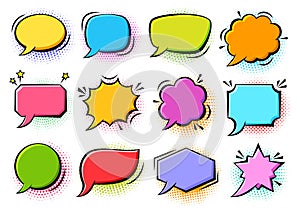 Comic pop art speech bubbles halftone retro frames
