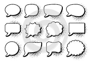 Comic pop art speech bubbles halftone retro frames