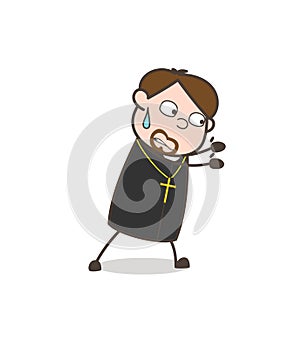 Comic Priest Holding with Hands Vector