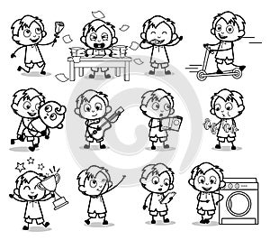 Comic Retro Office Guy Characters - Set of Concepts Vector illustrations