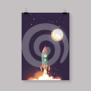 Comic Rocket Ship / Illustration of a cartoon retro iron spaceship blasting off and flying