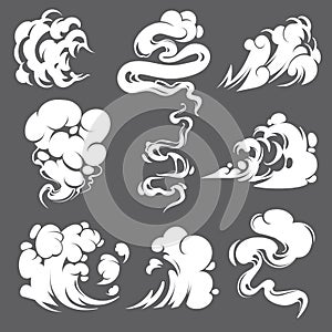 Comic smoke. Clouds steam explosion dust fog smog gas blast dust air trail puff smoking effect fire game draw cartoon photo