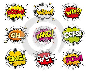 Comic sound effects in pop art vector style