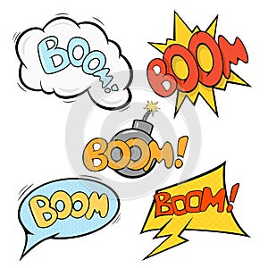 Comic sound speech bubbles with Boom lettering