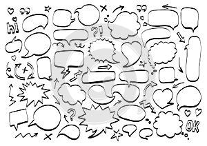 Comic speech bubble doodle icon, text message. Cartoon design elements