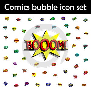 Comic speech bubble with expression text booom icon. Comic icons universal set for web and mobile photo