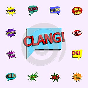 Comic speech bubble with expression text clang icon. comic icons universal set for web and mobile