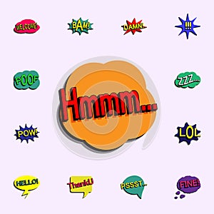 Comic speech bubble with expression text hmmm ... icon. comic icons universal set for web and mobile