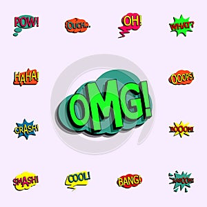 Comic speech bubble with expression text omg icon. comic icons universal set for web and mobile