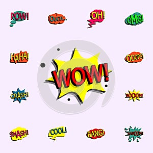 Comic speech bubble with expression text wow icon. comic icons universal set for web and mobile