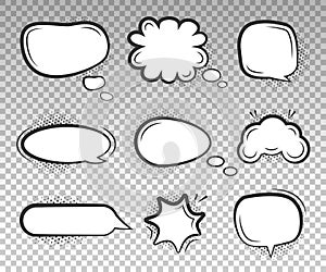 Comic pop art halftone speech bubble vector set