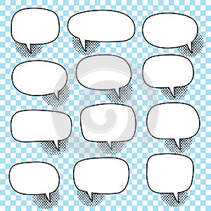 Comic speech bubble set with halftone shadow vector illustration