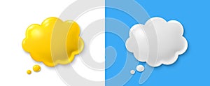 Comic speech bubble set. Yellow chat comment 3d icon. Talk message box. Social media dialog banner. Vector