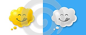 Comic speech bubble set with yummy smile. Tasty chat comment 3d icon. Talk message box. Social media banner. Vector