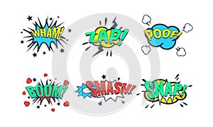 Comic Speech Bubble with Text Set, Comic Sound Effects, Wham, Zap, Poof, Boom, Smash, Snap Vector Illustration