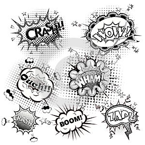 Comic speech bubbles black and white vector