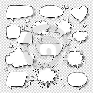 Comic speech bubbles. Cartoon comics talking and thought bubbles. Retro speech shapes vector set