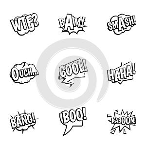 Comic speech bubbles icons set, outline style