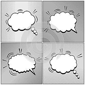 Comic speech bubbles monochrome set