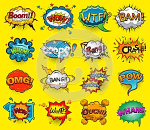Comic speech bubbles screams, phrases, sounds vector