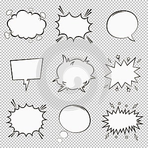 Comic speech bubbles set. Cartoon empty dialog elements in pop art style. Vector.