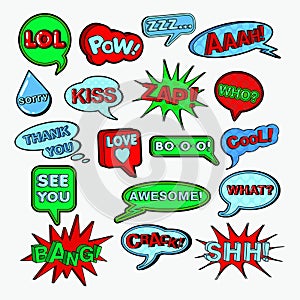 Comic Speech Bubbles Set. Chat Communication Shapes with Expressions
