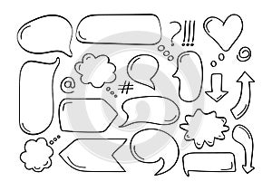 Comic speech bubbles set vector in hand drawn style. Comic sketch explosions on a white background. Empty speech