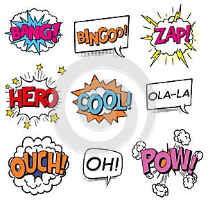 Comic speech bubbles or sound words set