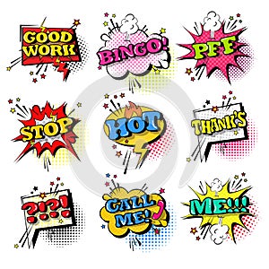 Comic Speech Chat Bubble Set Pop Art Style Sound Expression Text Icons Collection