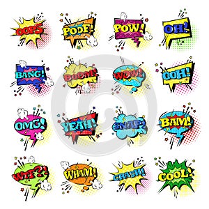 Comic Speech Chat Bubble Set Pop Art Style Sound Expression Text Icons Collection