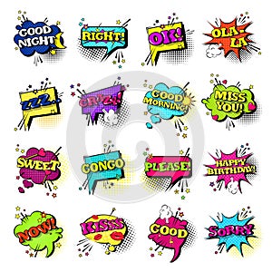 Comic Speech Chat Bubble Set Pop Art Style Sound Expression Text Icons Collection