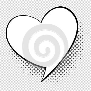 Comic speech heart. Cartoon talking and thought about love bubble. Retro shape vector concept