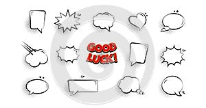 Comic speech vector balloon, cartoon talk cloud, speak chat dialog icon, think frame, retro text message, communication set. Good