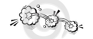 Comic speed cloud vector. Catroon motion puff effect explosion bubble, jumps with smoke or dust. Retro illustration in pop art