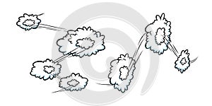 Comic speed effect with clouds. Comic clouds with motion trail lines. Vector illustration photo