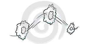 Comic speed effect with clouds. Comic clouds with motion trail lines. Vector illustration photo
