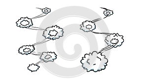 Comic speed effect with clouds. Comic clouds with motion trail lines. Vector illustration photo