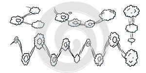 Comic speed effect with clouds. Comic clouds with motion trail lines. Vector illustration photo