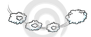 Comic speed effect with clouds. Comic clouds with motion trail lines. Vector illustration photo