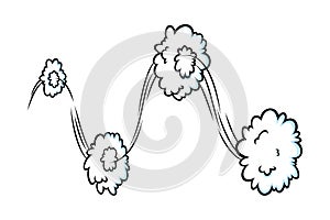 Comic speed effect with clouds. Comic clouds with motion trail lines. Vector illustration photo