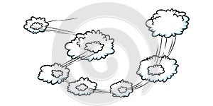 Comic speed effect with clouds. Comic clouds with motion trail lines. Vector illustration photo