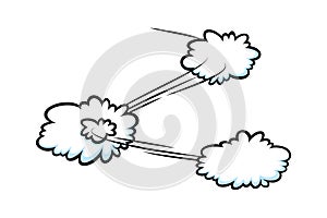 Comic speed effect with clouds. Comic clouds with motion trail lines. Vector illustration photo