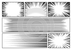 Comic Speed Lines Set. Dynamic Streaks Or Rays Used In Comics To Convey Motion And Speed. They Emphasize Movement