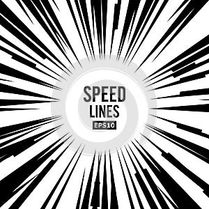 Comic Speed Lines Vector. Book Black And White Radial Lines Background. Manga Speed Frame. Superhero Action.