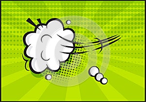 Comic speed vector balloon icon. Catroon motion puff effect explosion cloud, jumps with smoke or dust. Retro illustration in pop