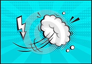 Comic speed vector balloon icon. Catroon motion puff effect explosion cloud, jumps with smoke or dust. Retro illustration in pop