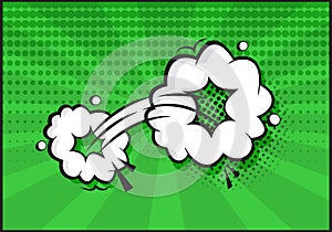 Comic speed vector cloud icon. Catroon motion puff effect explosion bubble, jumps with smoke or dust. Retro illustration in pop