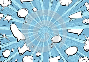 Comic Style Background with Speech Bubbles and Radial Lines