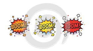 Comic Style Boom Explosion Speech Bubbles Pop Art Vector Set Bright Colors