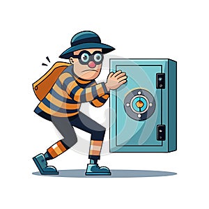 Comic Style Illustration of Robbery on Safe